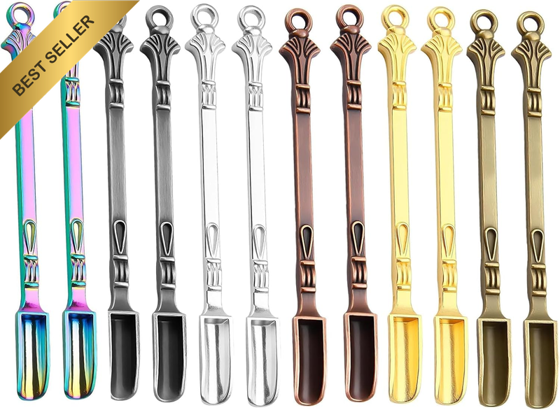 12 Pcs Mini Metal Shovel Spoons Set, 6 Colors Tiny Scoops for Spice Powder Glitt