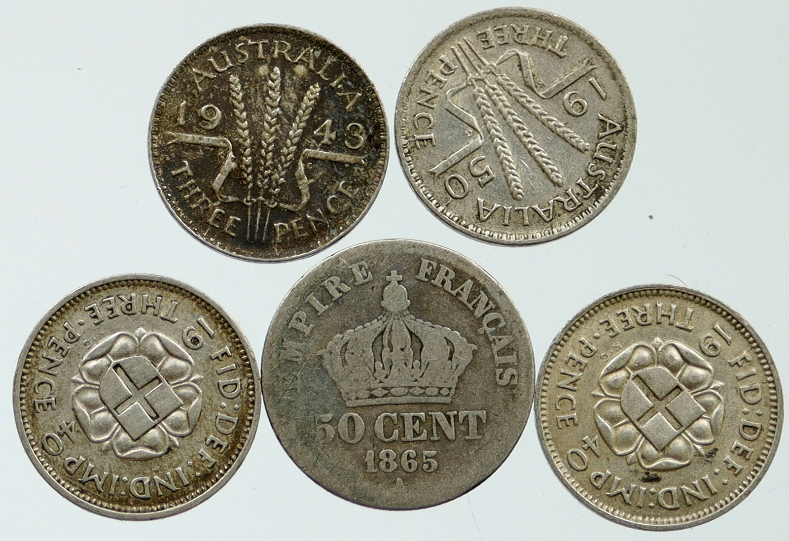 コレクション Great Historic Silver Coins of the world Lot of 5 Silver WORLD COINS Authentic Collection Vintage Group