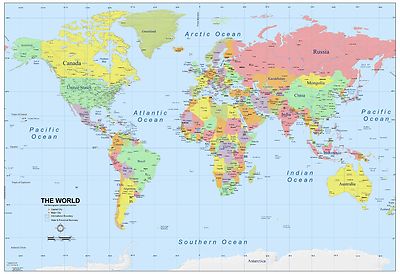 World Map Atlas,Geography,Political Poster Print  A0-A1-A2-A3-A4-A5-A6-MAXI 144