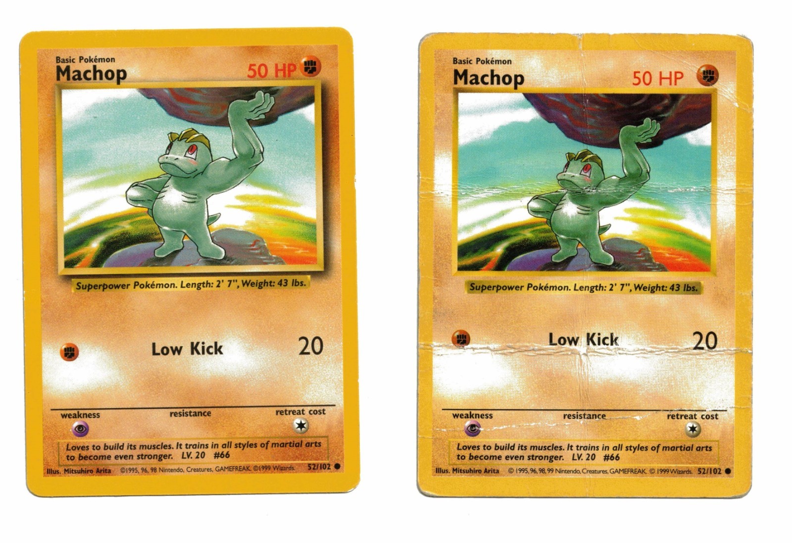 Pokemon Cards (x2): Machop SHADOWLESS & SHADOW 52/102 Base