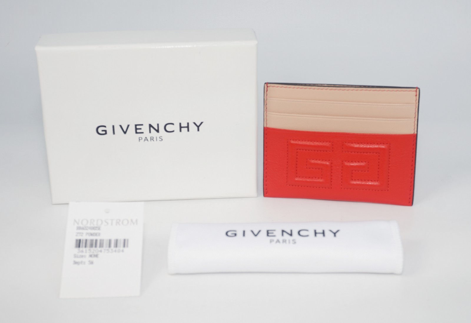 Pre-owned Givenchy Men's Embroidered 2g Emblem Two-tone Leather Card Case, Red, Msrp $315