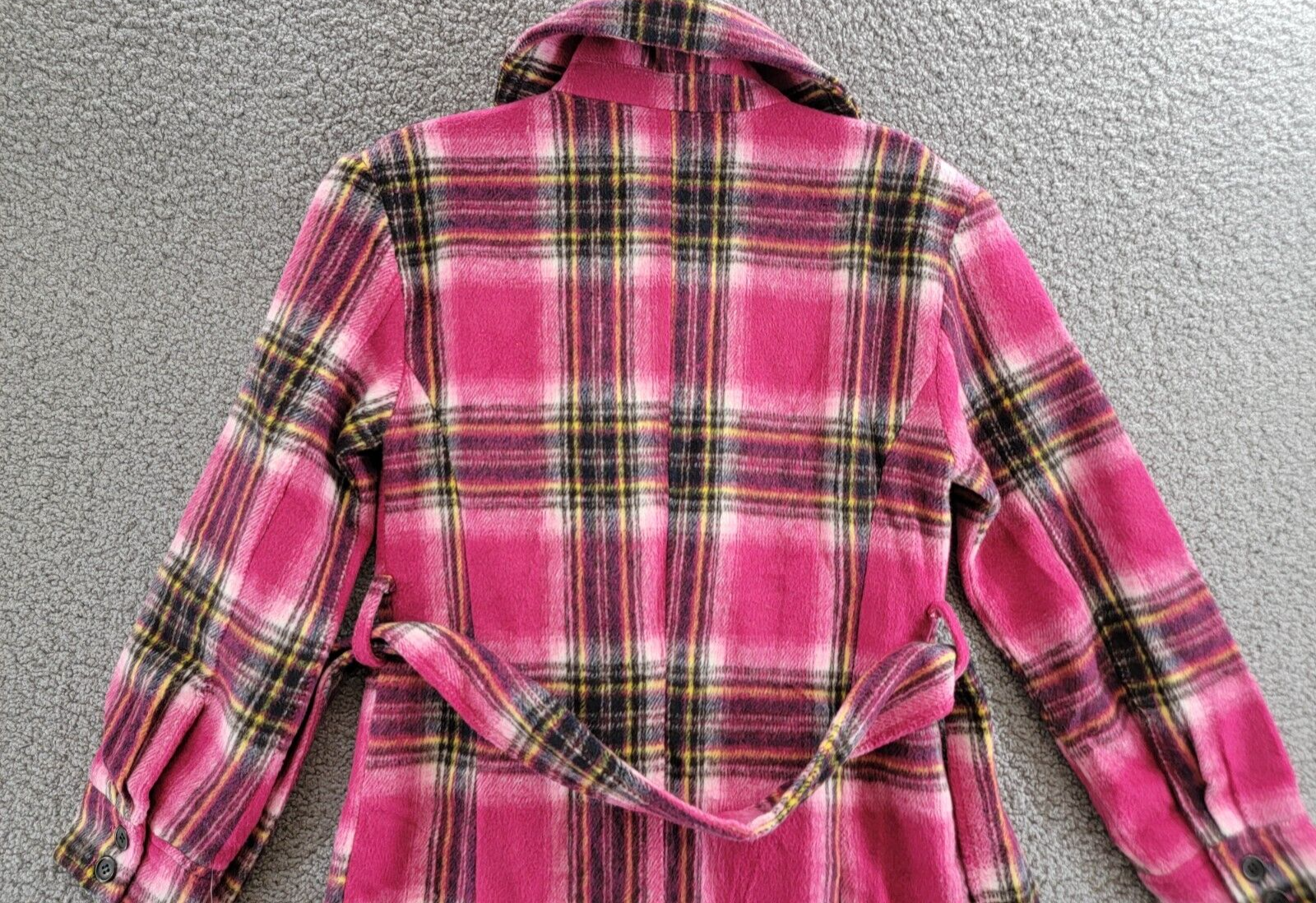AQUA Plaid Duster Trench Coat Women's XS Pink/Black Collared Button Front L/S - Picture 15 of 19