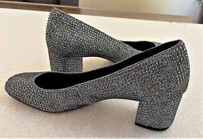 MICHAEL KOR 2'' BLOCK HEEL SILVER CRYSTAL GLITTER SHOES SIZE 9 M