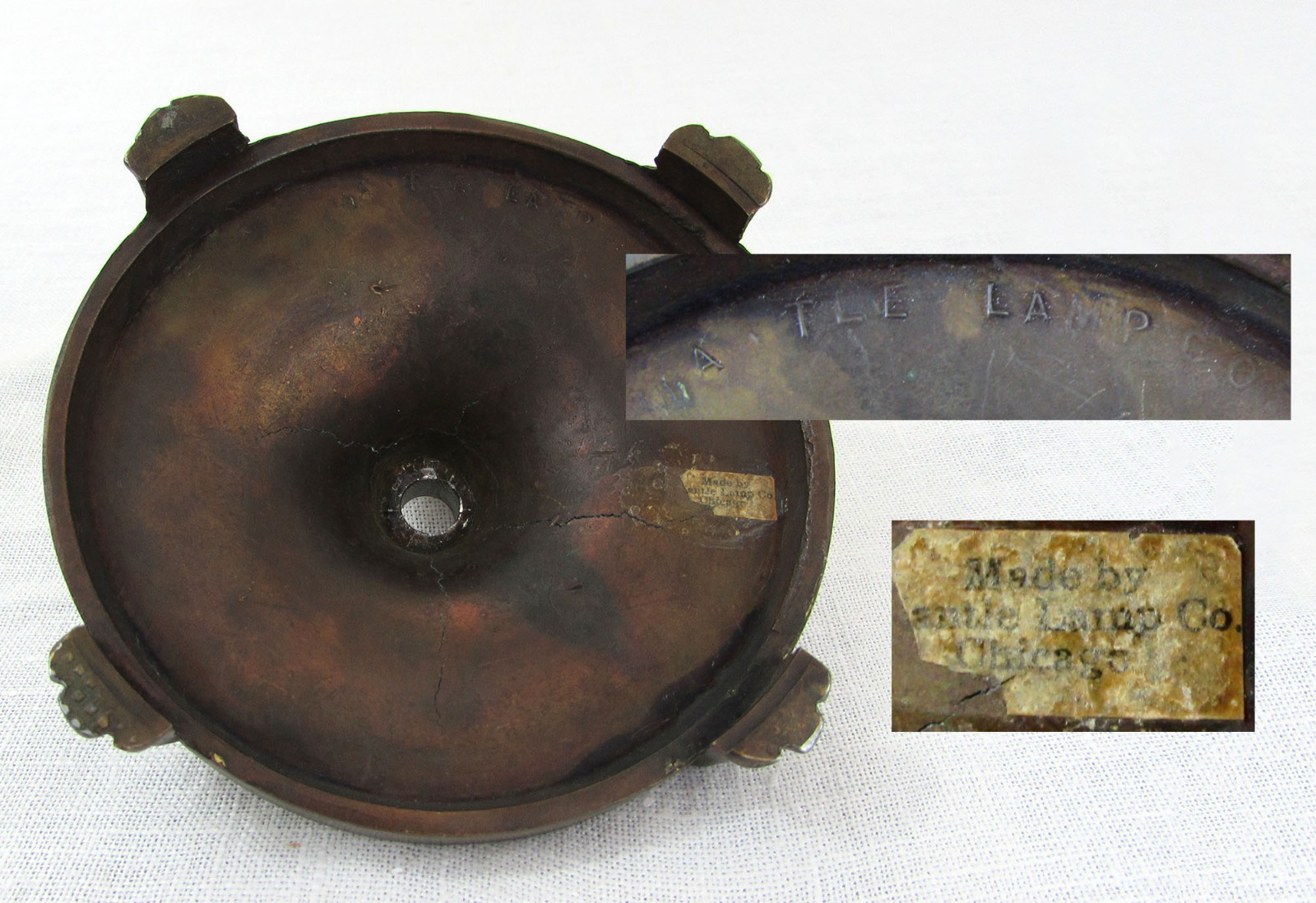 Mantle Lamp Co bronze base, harp & finial - 1920s-30s - parts for re-use