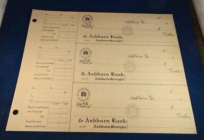 Vintage ASHBURN BANK CHECK PAGE -  ASHBURN GEORGIA
