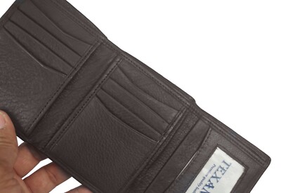 Trifold Cowhide Leather Mens Wallet Heavy Duty Credit Card ID Holder Slim Brown
