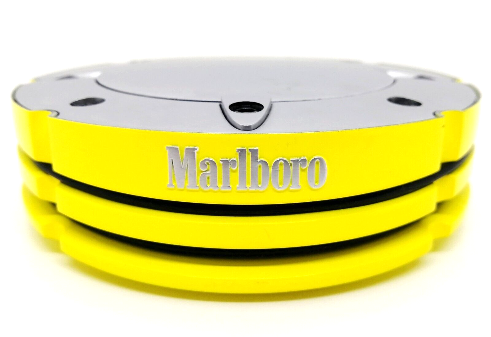 Marlboro Ashtray Metal with Hinged Lid Yellow Silver Ferrari Rare