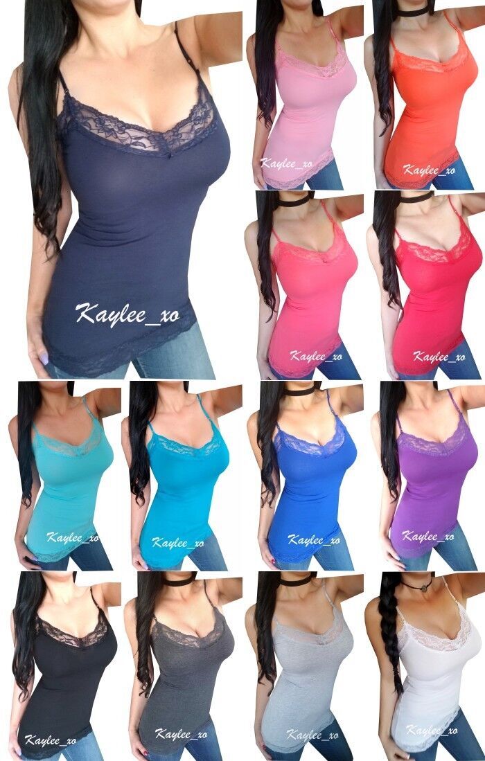 Womens Tank Top Lace Cami Bozzolo Long Layering Spaghetti