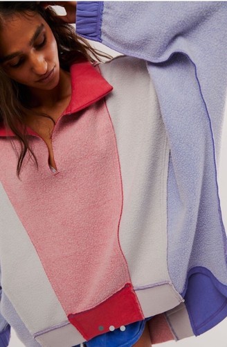 Толстовка Free People Sidewalk Sweatshirt Мягкая Hi Lo пушистая с напуском Огненнокрасная Комбинированная S NWT