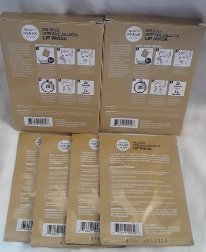 2 Beauty Mask Works 24K Gold Intensive Collagen Lip Mask 5-ct. New/4 Pack opened