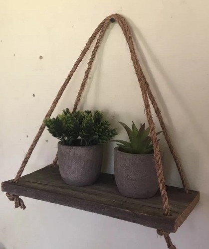 Rustic Wood Rope Hanging Shelf Farmhouse Country , Reclaimed, Barn wood