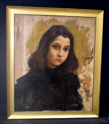 Tableau ancien huile portrait fille école de Paris Russe début XXème