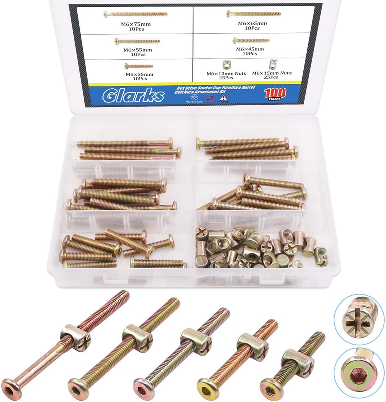 100Pcs Zinc Plated M6x35/45/55/65/75mm Hex Socket Head Cap Screws Bolts Furnitur