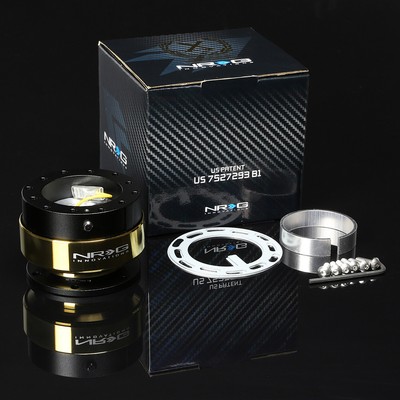 NRG SHORT HUB+GEN 2.0 QUICK RELEASE BLACK+GOLD CHROME FOR S13 S14 300ZX 200SX