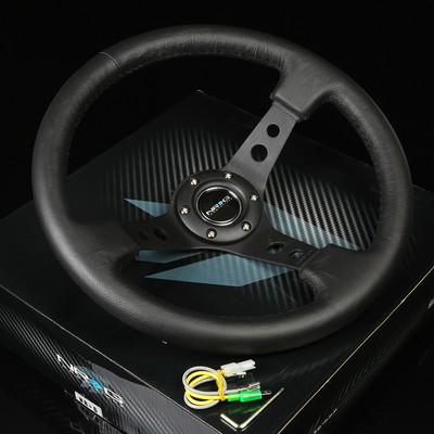 NRG 140H HUB+CARBON GEN 1.5 QUICK RELEASE+3"DISH LEATHER STEERING WHEEL BLACK