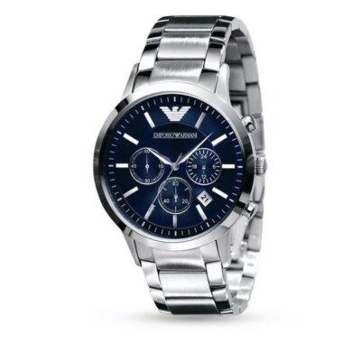 Emporio Armani AR2448 Classic Navy Blue Silver Quartz Men's Watch BRAND NEW