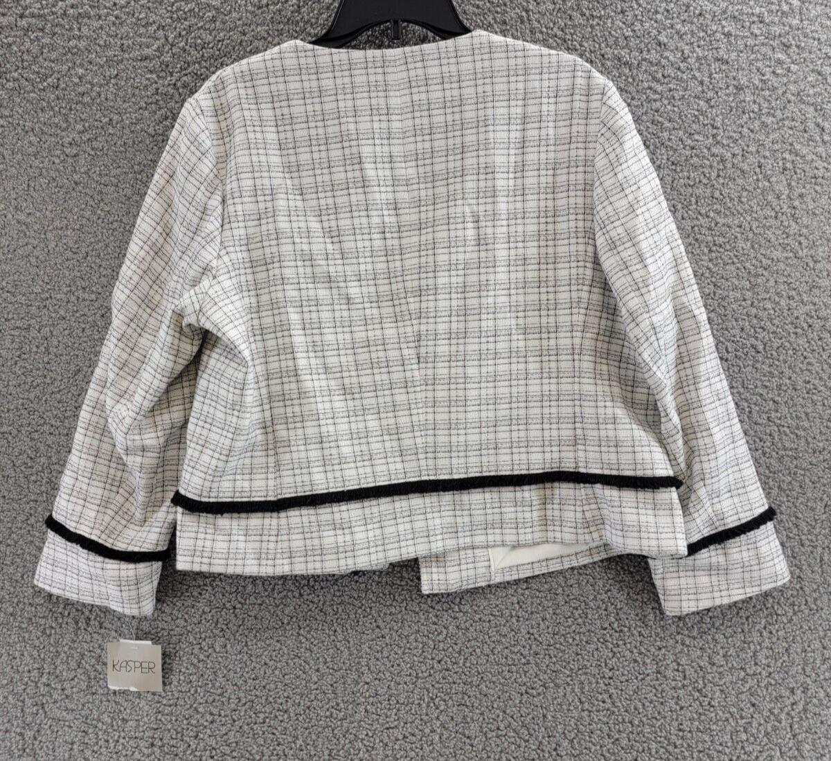 Kasper Collarless Front Fringe Jacket Women's 16 Vanilla Ice/Black Long Sleeve - Picture 10 of 16