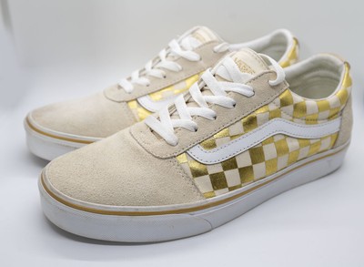  VANS Old Skool Gold & Cream Suede/Canvas Checkerboard Skate Shoes Womens 10