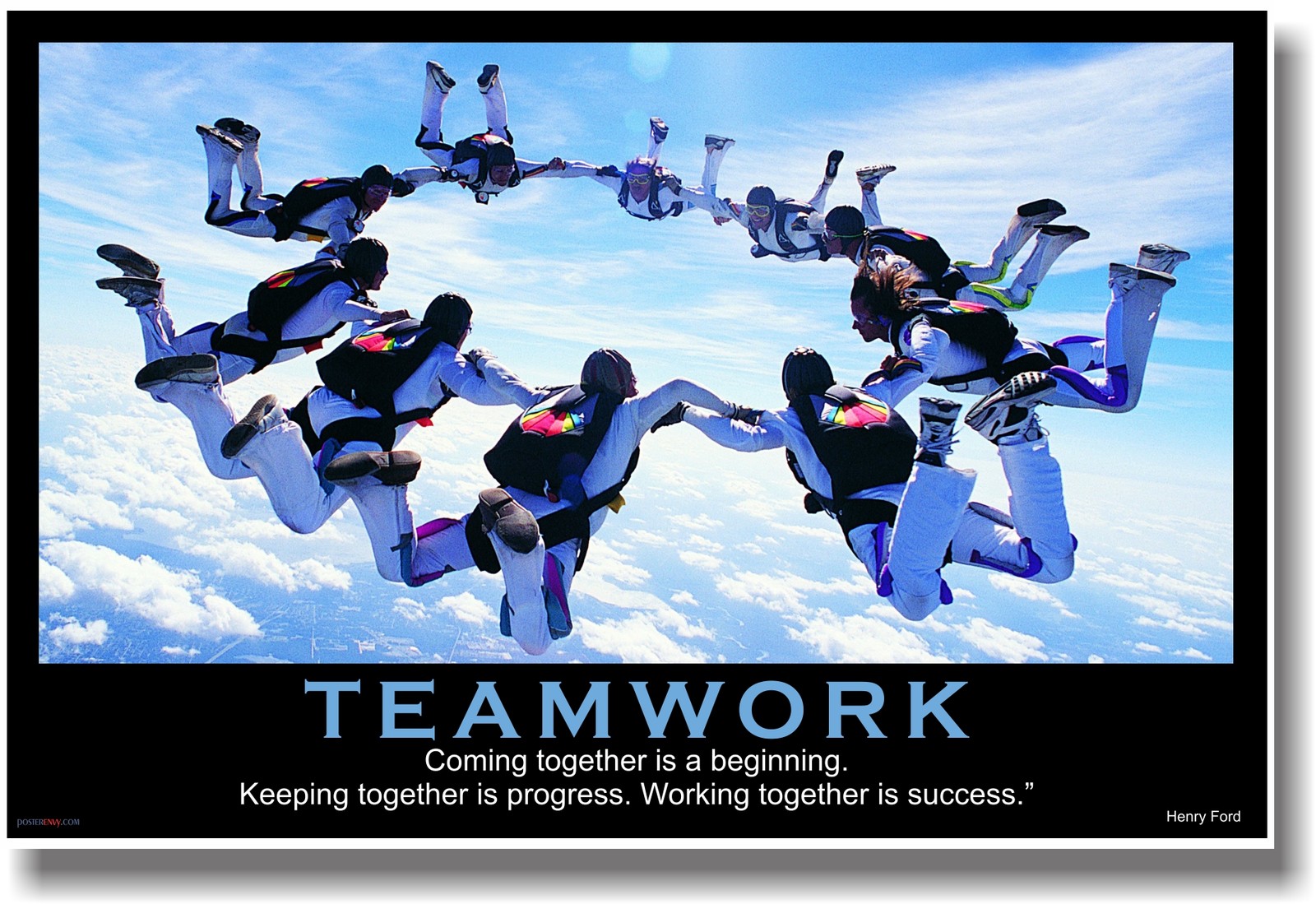 NEW Motivational TEAMWORK POSTER Henry Ford Quote Sports Sky Diving