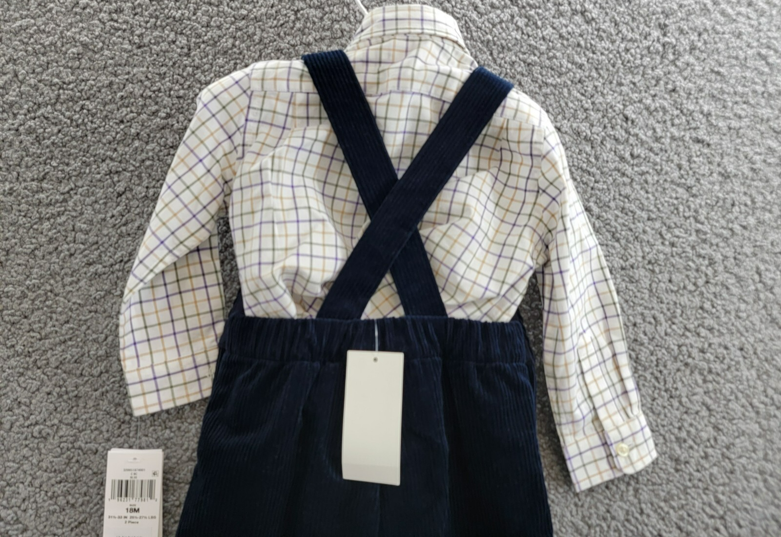 Ralph Lauren 2-Piece Plaid Shirt & Corduroy Overalls Set Baby Boys 18M Navy L/S - Picture 13 of 19