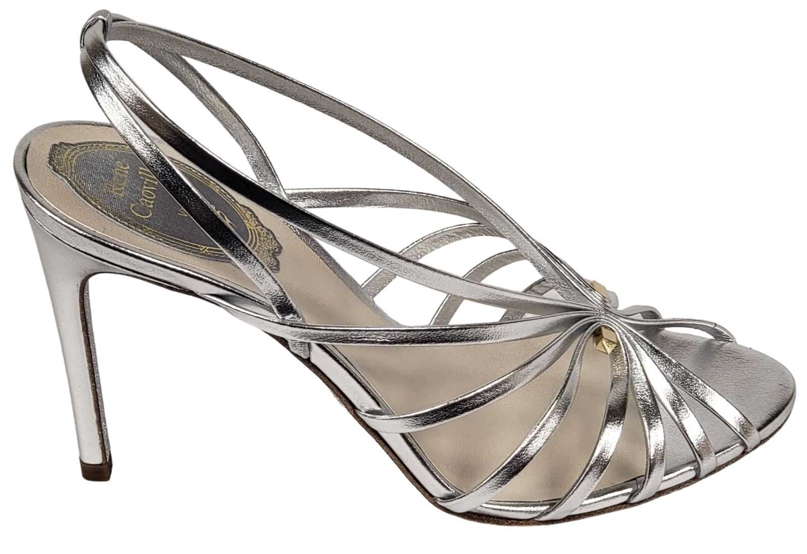 Pre-owned René Caovilla Rene Caovilla Sabine Metallic Leather Silver Lamb Sandals Heels (pick Your Size)