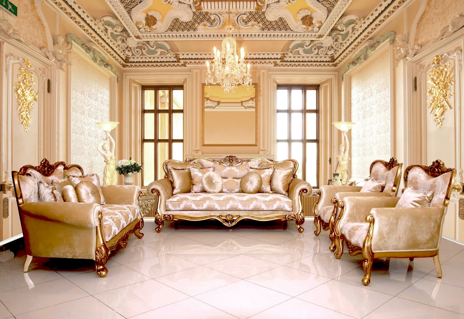 Sofa Set Living Room Furniture Gold : Chambord Champagne Gold Living