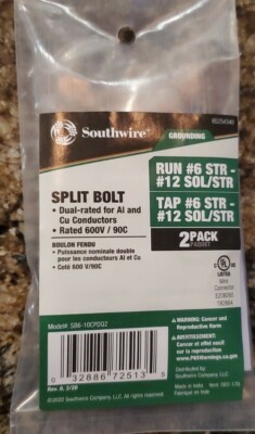 One 2-Pack Southwire Split-Bolt Connectors - SB6-10CPD02- NEW SEALED