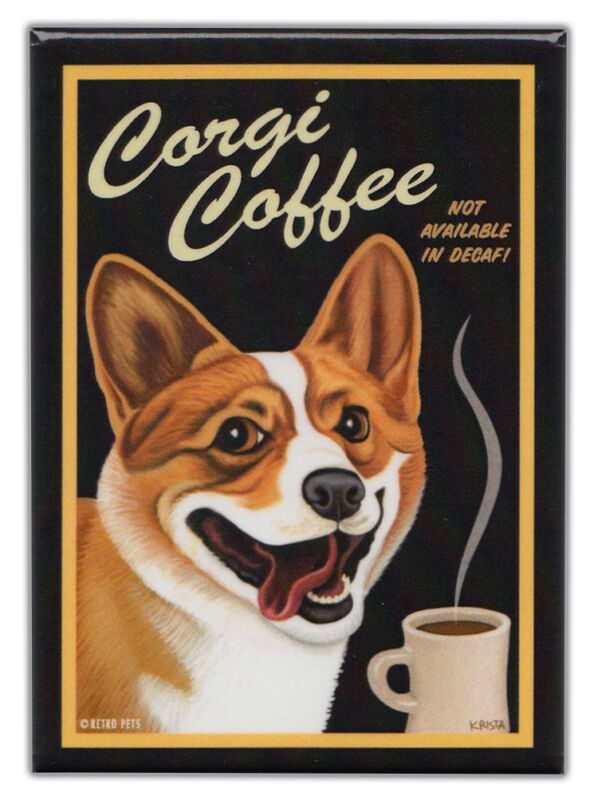 Retro Dogs Refrigerator Magnets: CORGI | COFFEE | Vintage Advertising Art