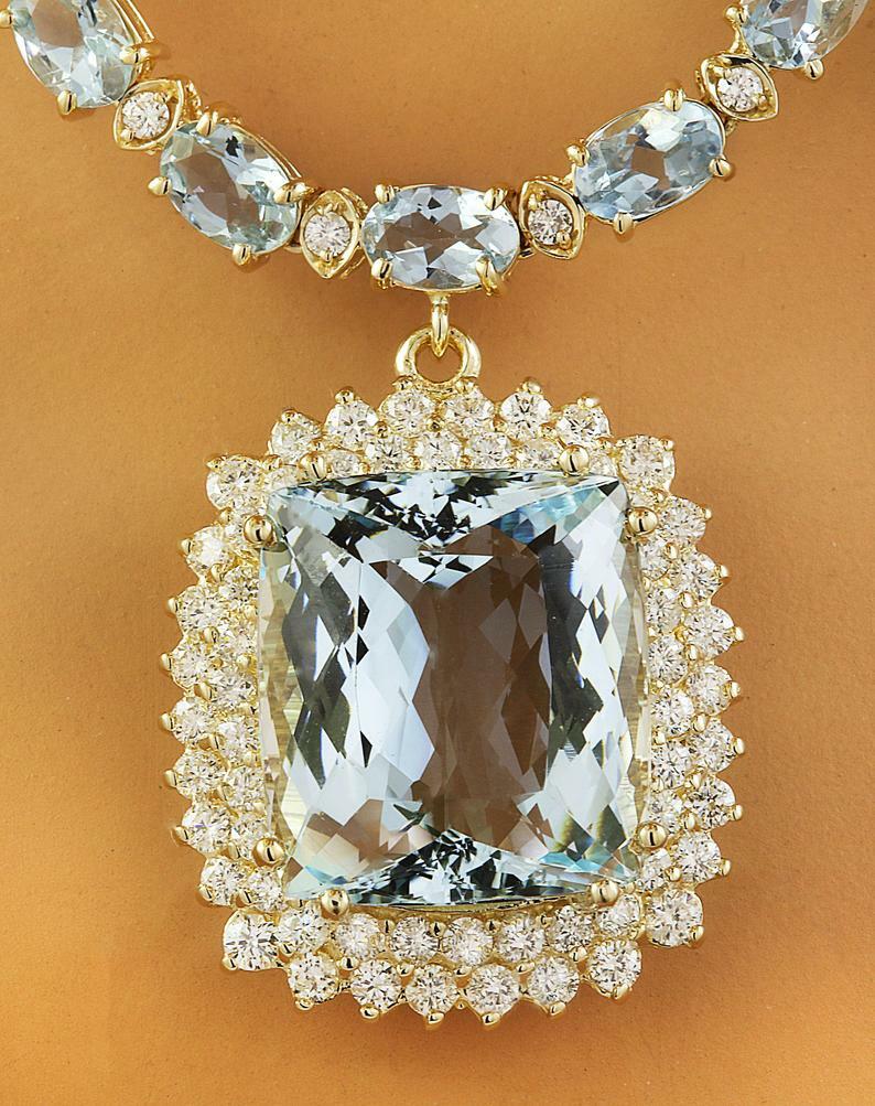 Pre-owned Online0369 Women Tennis Chain Pendant Necklace Set In 6.81ct Aquamarine Cubic Zirconia