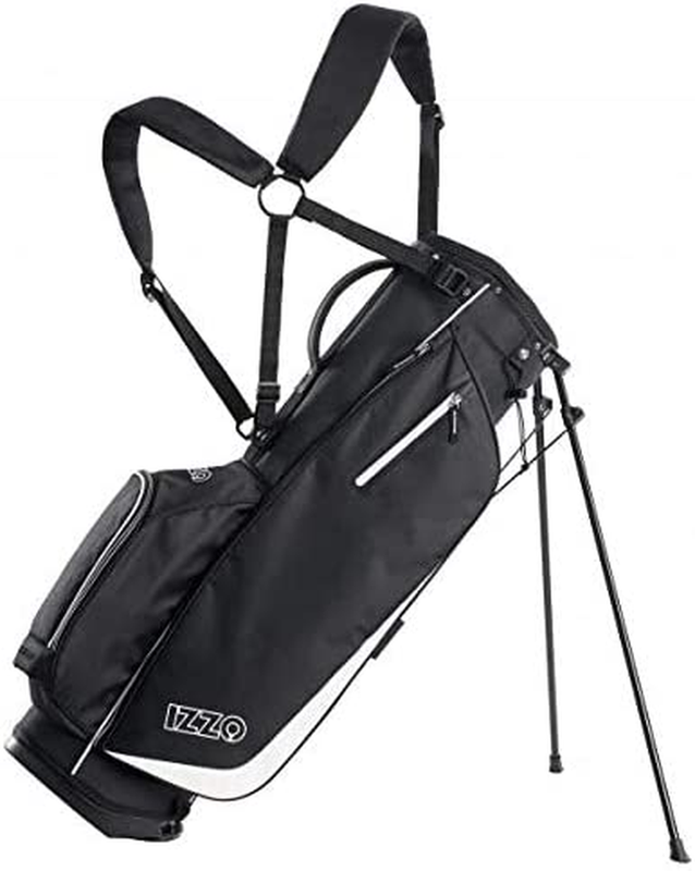 Lightweight Izzo Ultra Lite Stand Bag in Black/White for Professional Golfers