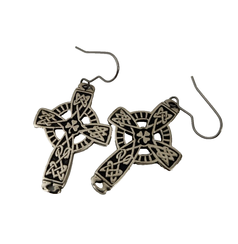 HMK COS Cross Earrings Punk Gothic Celtic Cosplay Silver