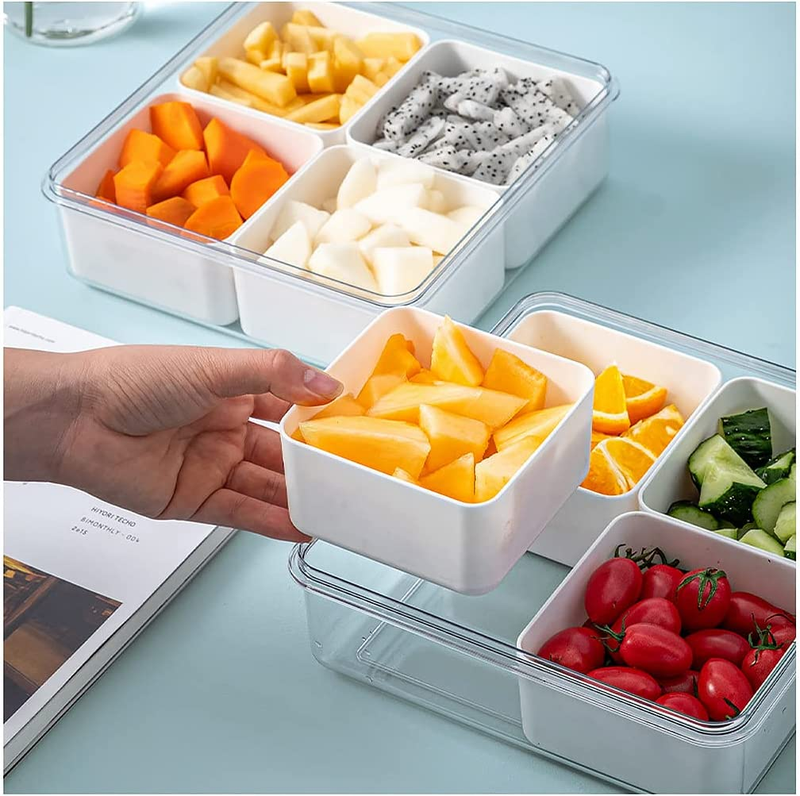 Veggie Tray with Lid Food Storage Containers Square Fruit Divided Snack Tray Con