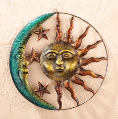 Celestial Wall Art Moon Sun Stars Hanging Sculpture Rustic Indoor Outdoor Decor
