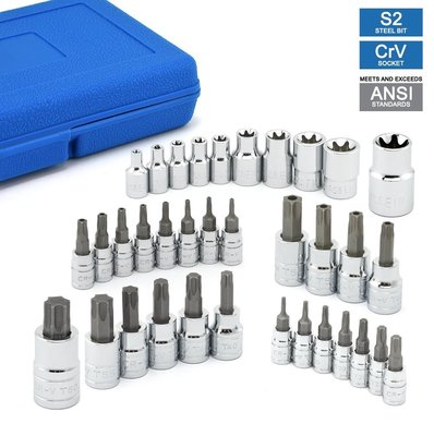 35pc E Tamper Proof Security Star Female 1/4 3/8 1/2 External Socket Torx Bit