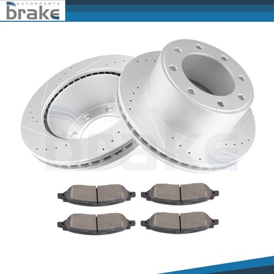 For 05-06 Ford F350 2WD 4WD Rear Drilled Brake Rotors Discs Ceramic Pads