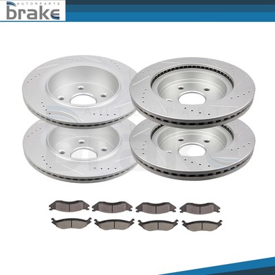 For Dodge Ram 1500 02-05 2WD 4WD Front Rear Brake Rotor Ceramic Pad Drill Slot