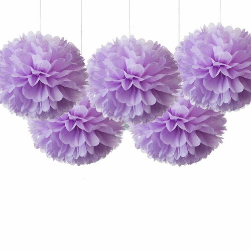 5x 10 Lavender Purple Tissue Paper Flower Pom Poms Hanging Party