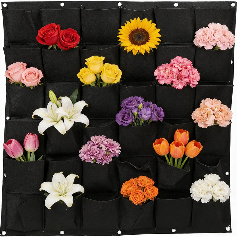 Wall Mounted Felt Planting Bags, 36 Pockets Hanging Planter Bags, Hanging Vertic