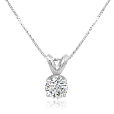 .40 ct REAL Diamond Solitaire Pendant in 14k White Gold on an 18 inch Chain