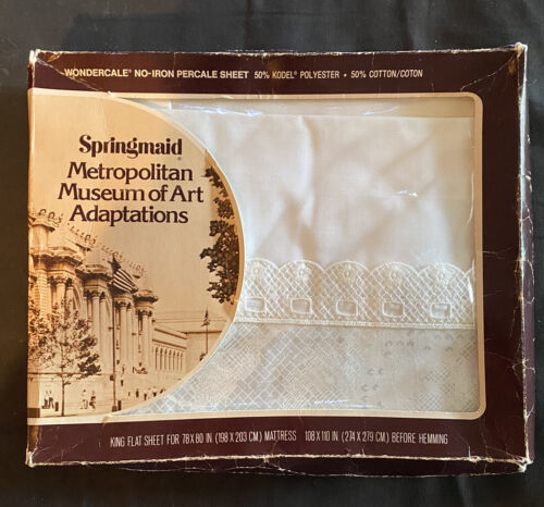 Vtg Springmaid White Lace King Flat Sheet Metro Museum of Art No-Iron Bed Sheet