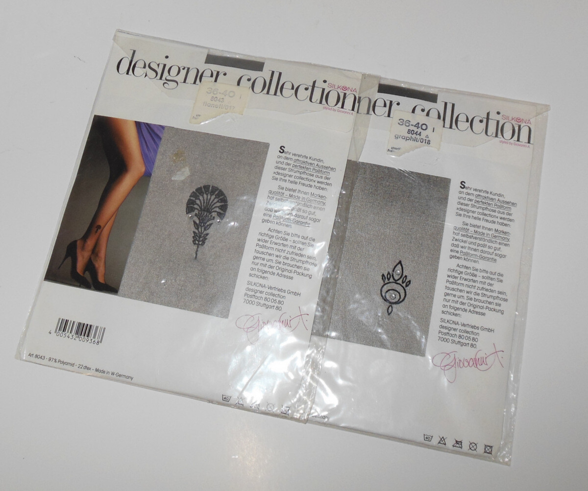 2 Vintage Giovanni Germany Pantyhose Gray Small 36 to 40 Raised Design 22 Denier