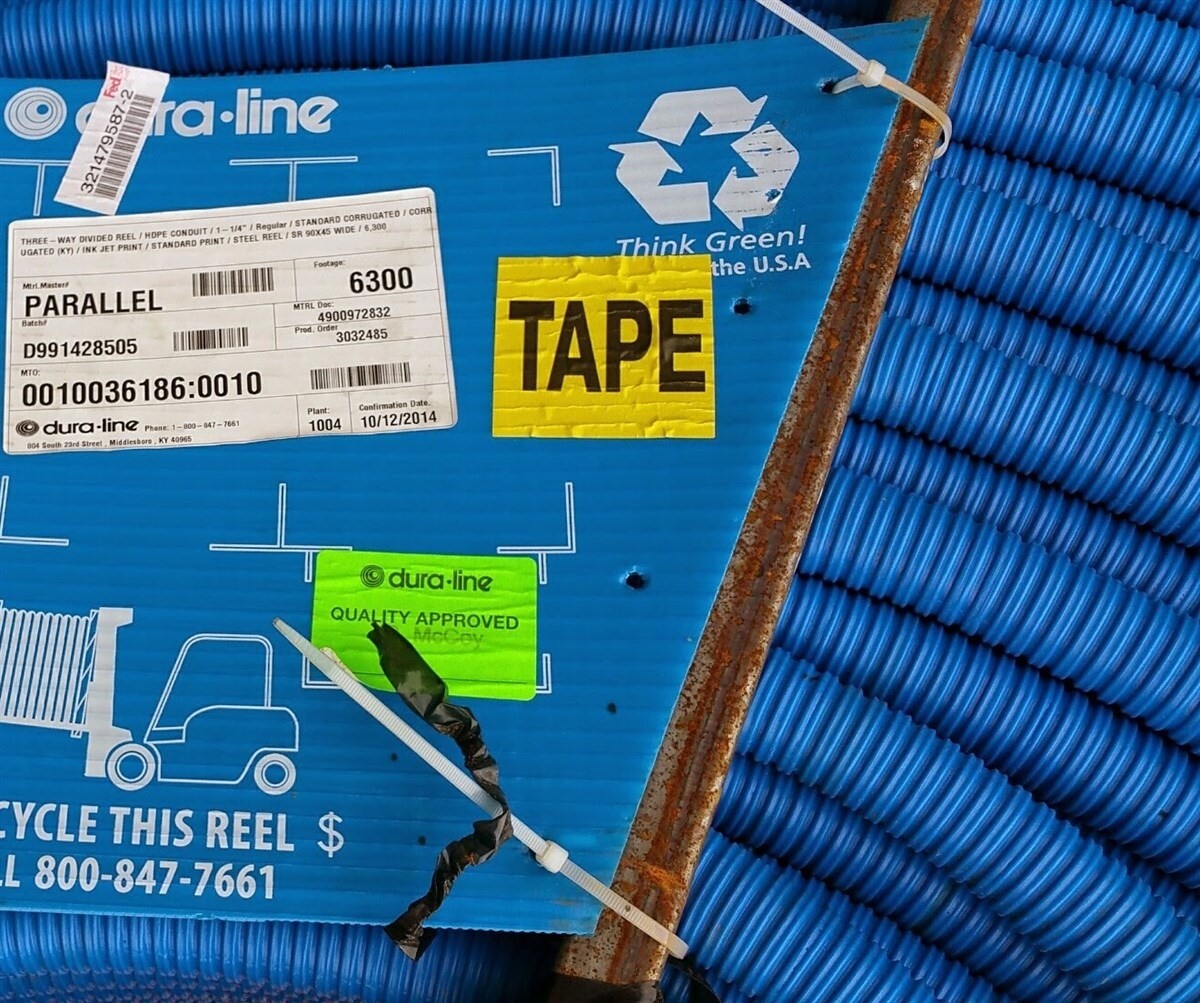 6300' Dura-Line 3-Way Divided Reel HDPE Conduit 1-1/4 Flexible Corrugated w/Tape