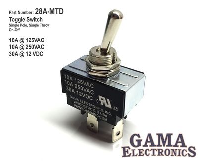30 Amp SPST Single Pole Single Throw 2 Position Off-On Toggle Switch - 28A-MTD