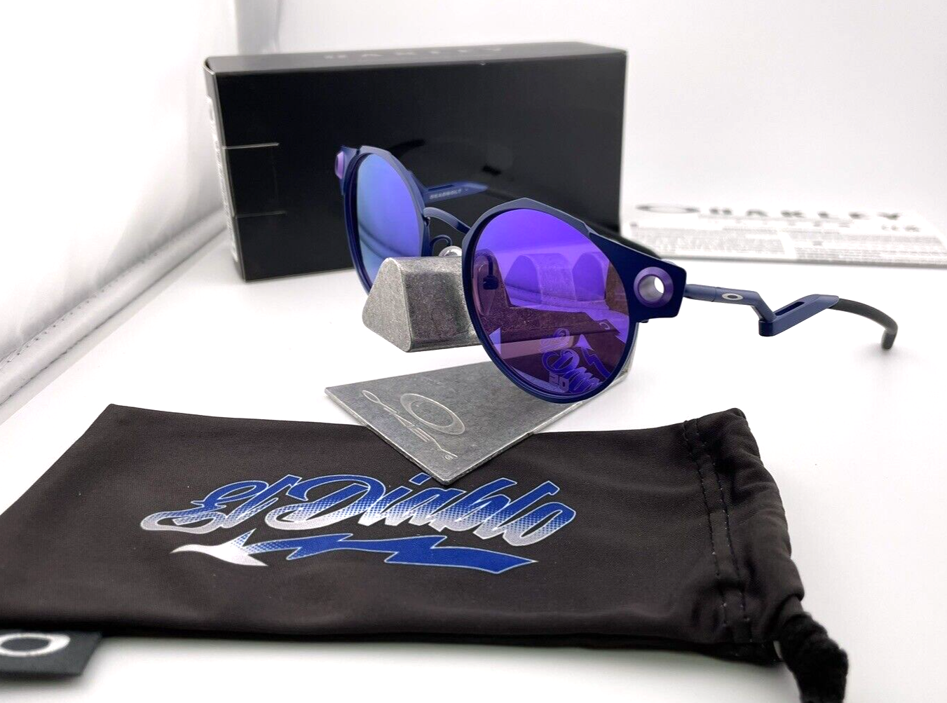 Pre-owned Oakley Deadbolt Fabio Quartararo Matte Navy Prizm Violet Sunglasses Oo6046-10 B In Purple