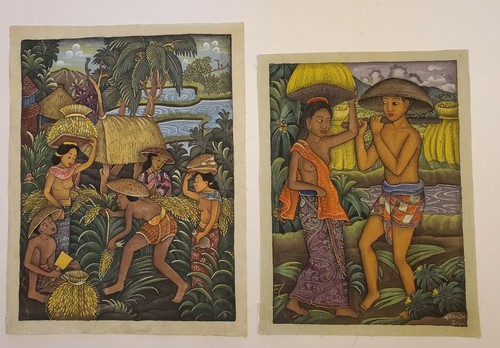 Two Original Wayan Bendi Paintings on Canvas. One is signed, other is numbered.