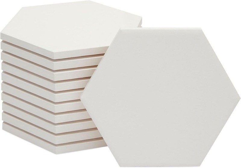 Blank White Ceramic Hexagon Coasters. Tiles for Crafts (3.7 in,