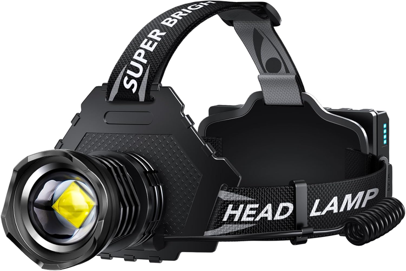 Rechargeable LED Headlamp Super Bright Zoomable IPX7 Waterproo...