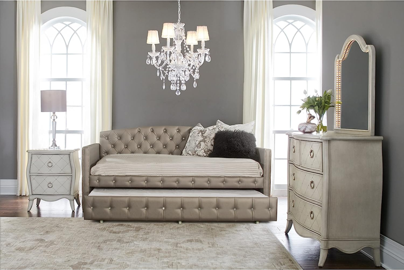 Hillsdale, 1886DBT, Memphis Upholstered Twin Daybed with Trundle, Pewter, Grey