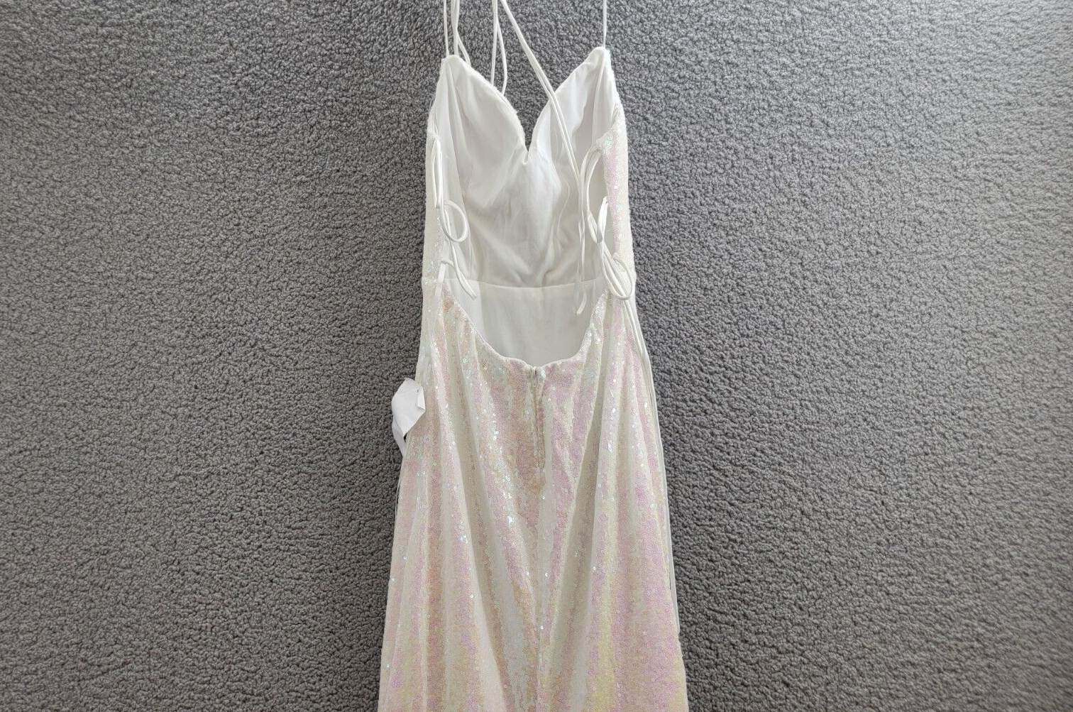 B Darlin Sequined Cowlneck Lace-Up-Back Gown Juniors' 9/10 Iridescent Zip Back - Picture 11 of 15