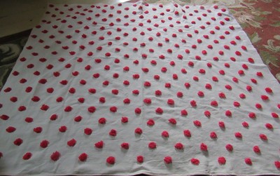 Plump Smooches Lipstick Red Pops Vtg Chenille Bedspread Craft Fabric Piece 35x39